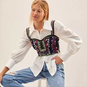 Anthropologie Embroidered Crop Tank Top